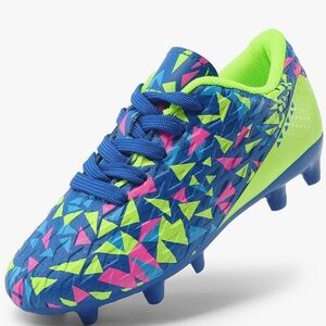 Dream Pairs Blue Soccer Cleats with Neon Green & Pink Accents